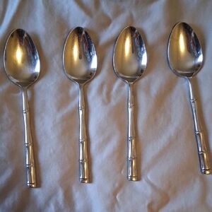 Set Of 4 Reed & Barton Royal Bamboo Handle Table Spoon Stainless Japan Vintage